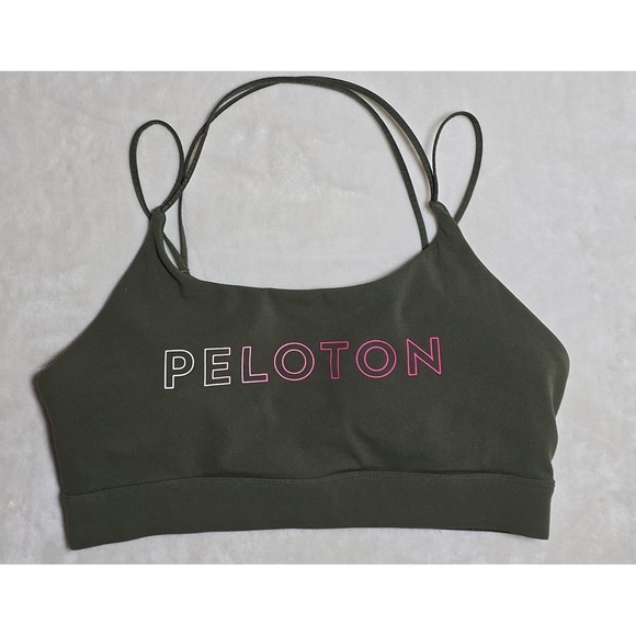Peloton Speed Up Strappy Sports Bra M Olive Green Front Print Logo - Picture 4 of 10